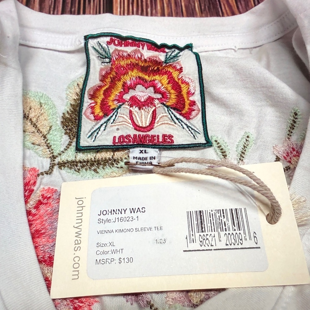 Johnny Was White Long Sleeve Top with Orange & Pink Floral Embroidery - Picture 4 of 5